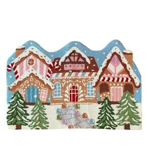 Peking Handicraft GINGERBREAD HOUSE Hooked Rug 2x3 Festive Christmas Holiday New
